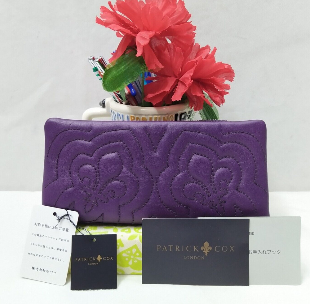 Patrick Cox Purple Leather Quilted Credit Card Bifold Wallet - NEW